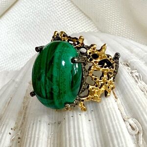 Coastal Designed Sterling & 14kt Malachite Ring